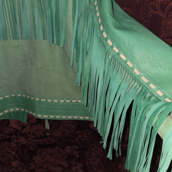 Double D Ranch Turquoise White Leather Fringe Jacket Woman's Size XL - Picture 6 of 10